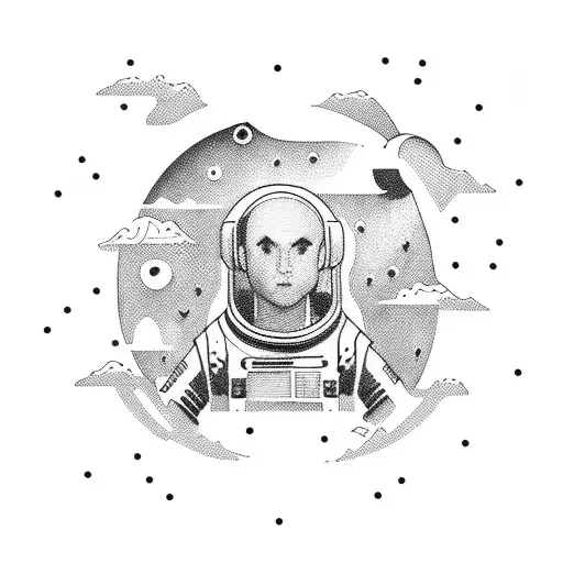 astronaut sitting on floating island tattoo design idea