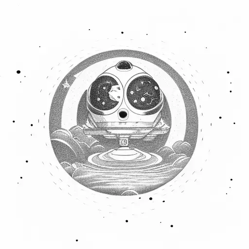 astronaut sitting on floating island admiring black hole tattoo design idea