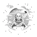astronaut sitting on floating island tattoo design idea