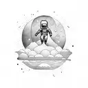 astronaut sitting on floating island tattoo design idea