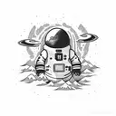 astronaut sitting on floating island tattoo design idea