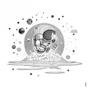 astronaut sitting on floating island tattoo design idea