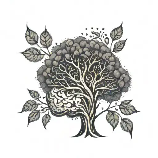 Overthinking Brain And life tree tattoo design idea
