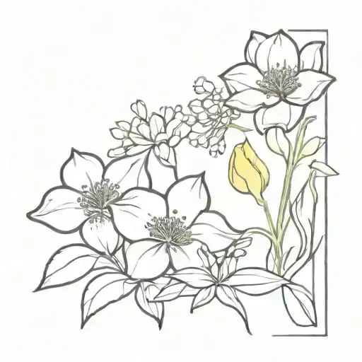 fine line rose, daffodil, water lily, lily of the valley  tattoo design idea