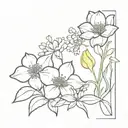 fine line rose, daffodil, water lily, lily of the valley  tattoo design idea