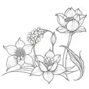 fine line rose, daffodil, water lily, lily of the valley  tattoo design idea