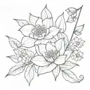fine line rose, daffodil, water lily, lily of the valley  tattoo design idea