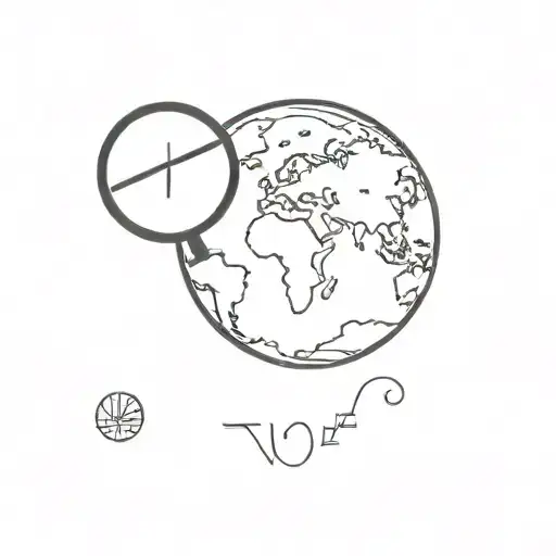 A minimalist tattoo of a globe with a magnifying glass focused on Spain and Vietnam, representing the client's occupation as a traveler tattoo design idea