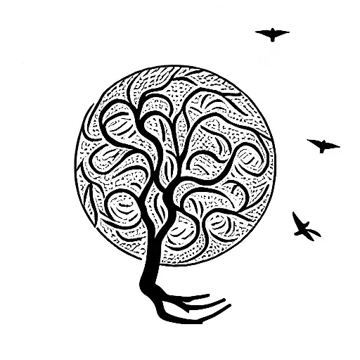 Tree of life with flying birds tattoo design idea