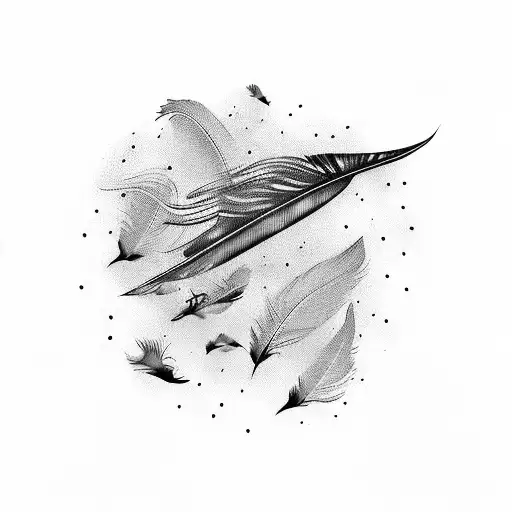 Feather with flying birds tattoo design idea
