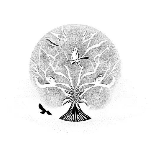 Tree of life with flying birds tattoo design idea