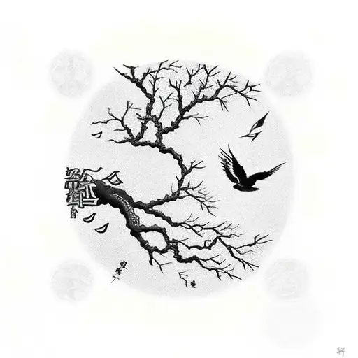 Tree of life with flying birds tattoo design idea