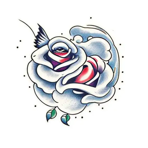 Flying sparrow with rose tattoo design idea