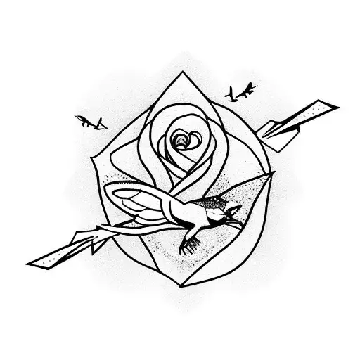 Flying sparrow with a rose tattoo design idea