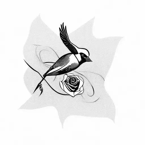 Flying sparrow with a rose tattoo design idea