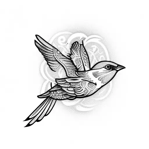 Flying sparrow and a rose tattoo design idea