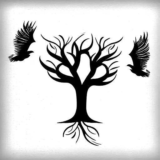 Tree of Life with flying birds tattoo design idea
