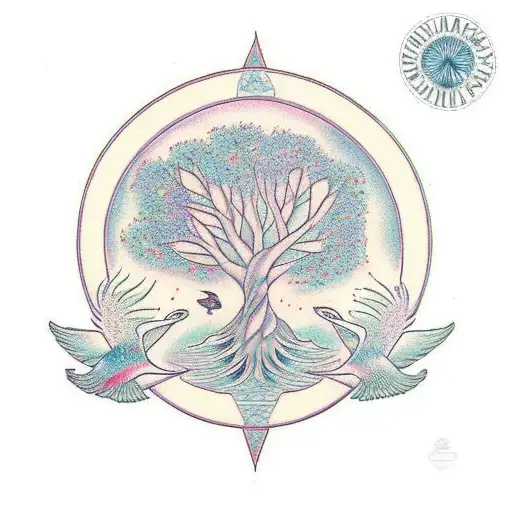 Tree of life with flying birds tattoo design idea