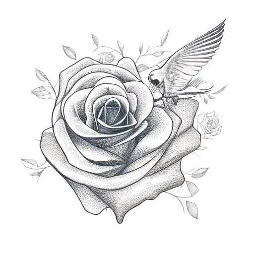 Flying sparrow and a rose tattoo design idea