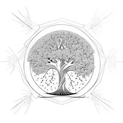 Tree of Life with flying birds tattoo design idea