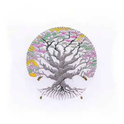 Tree of Life with flying birds tattoo design idea