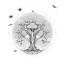 Tree of life with flying birds tattoo design idea