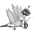 Flying sparrow carrying a rose tattoo design idea