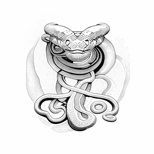 A snake wrapped around a dumbbell in a dotwork style tattoo design idea