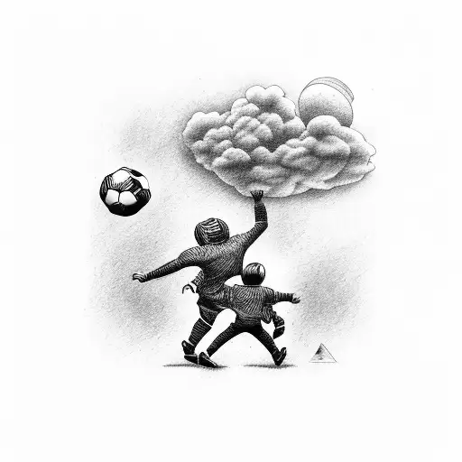 Father with son playing football tattoo design idea
