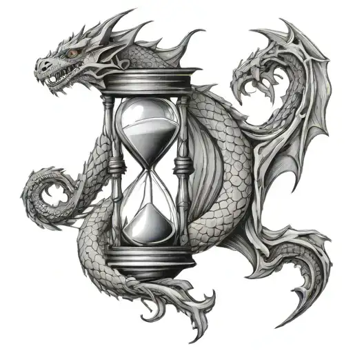 hourglass and sleeping dragon intertwined tattoo design idea