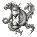 hourglass and sleeping dragon intertwined tattoo design idea