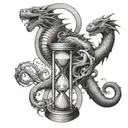 hourglass and sleeping dragon intertwined tattoo design idea
