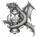 hourglass and sleeping dragon intertwined tattoo design idea