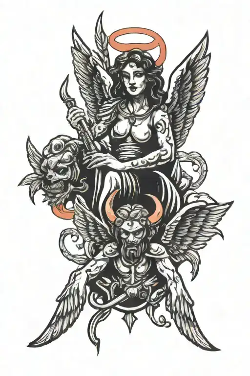 angel and demon dark neon tattoo design idea