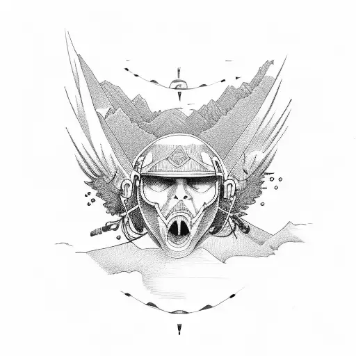 paragliding over mountain tattoo design idea