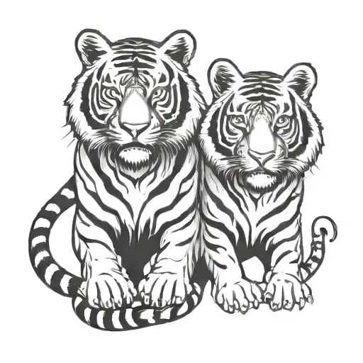 two symmetrical tigers in black with no shading facing eachother tattoo design idea