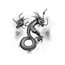 Dragon, pointing towards chest, wrapped around arm. tattoo design idea