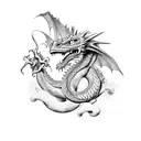 Dragon, pointing towards chest, wrapped around arm. tattoo design idea