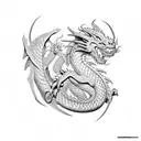Dragon, pointing towards chest, wrapped around arm. tattoo design idea