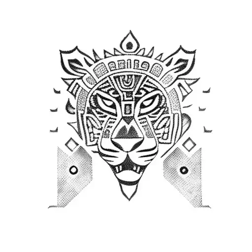 aztec jaguar in a mexican jungle tattoo design idea