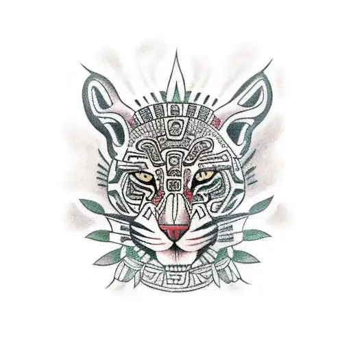 aztec jaguar in a mexican jungle tattoo design idea