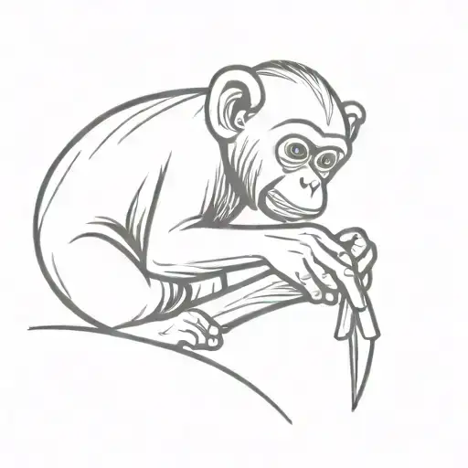 A monkey taking a french fry from a human hand. Children drawing style.  tattoo design idea