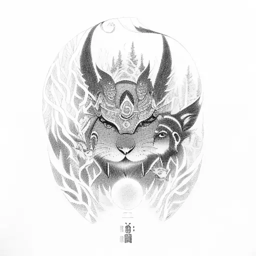 Tanjiro and Nazuko surrounded by a mystical forest with animals tattoo design idea