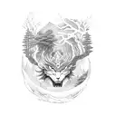 Tanjiro and Nazuko surrounded by a mystical forest with animals tattoo design idea