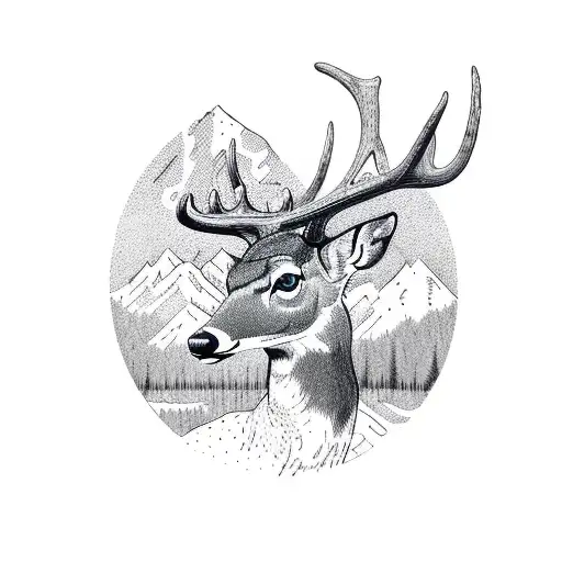 deer, mountains, hunting, lakes, dogs tattoo design idea