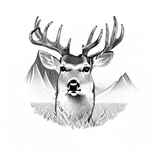 deer, mountains, hunting, lake, dogs tattoo design idea