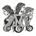 3 daughters with letter M tattoo design idea