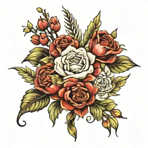 birth flower bouquet for January, February, June and October  tattoo design idea