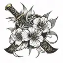 katana and spider lily tattoo design idea