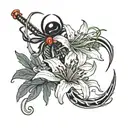 katana and spider lily tattoo design idea